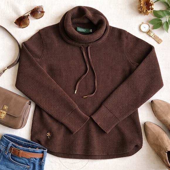 Ralph Lauren Sweaters - Lauren Ralph Lauren Brown Waffle Knit Cowl Neck Cozy Luxe Sweater L